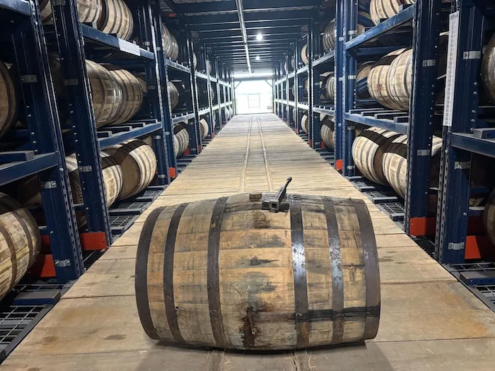 Barrels in a rickhouse