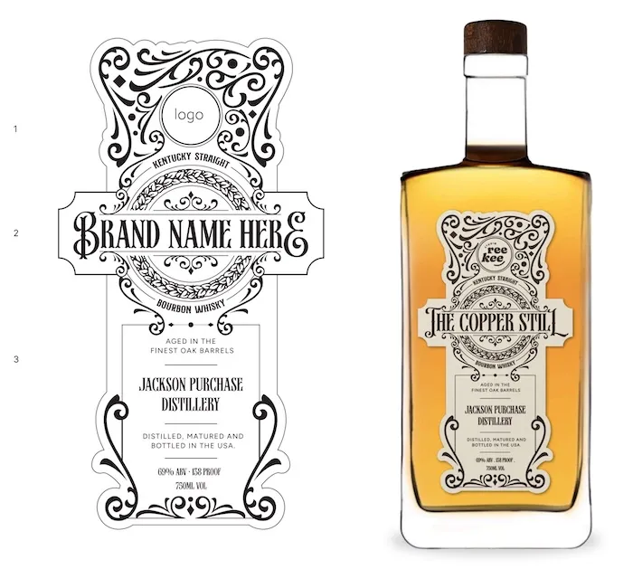 Custom label design on a bourbon bottle